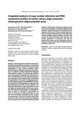 Integrated Analysis of Copy Number Alteration and RNA Expression Profiles of Cancer Using a High-Resolution Whole-Genome Oligonucleotide Array