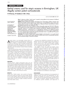 Herbal Creams Used for Atopic Eczema in Birmingham, UK Illegally Contain Potent Corticosteroids H M Ramsay, W Goddard, S Gill, C Moss
