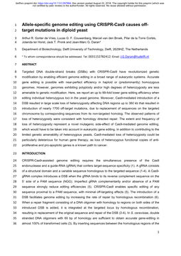 Allele-Specific Genome Editing Using CRISPR-Cas9 Causes Off-Target