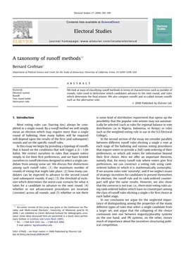 A Taxonomy of Runoff Methodsq Electoral Studies