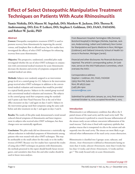 Effect of Select Osteopathic Manipulative Treatment Techniques on Patients with Acute Rhinosinusitis