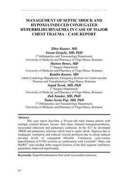 Management of Septic Shock and Hypoxia Induced Conjugated Hyperbilirubinaemia in Case of Major Chest Trauma – Case Report