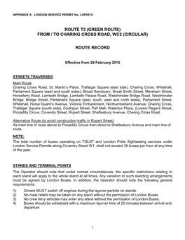 Route T3 (Green Route) from / to Charing Cross Road, Wc2 (Circular)