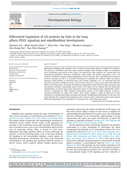 Differential Regulation of Gli Proteins by Sufu in the Lung Affects PDGF Signaling and Myofibroblast Development