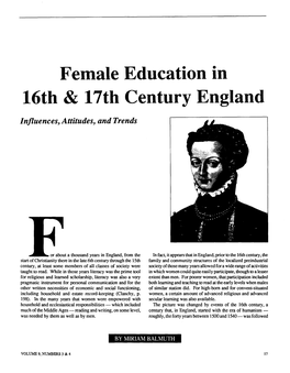 Female Education in 16Th & 17Th Century England