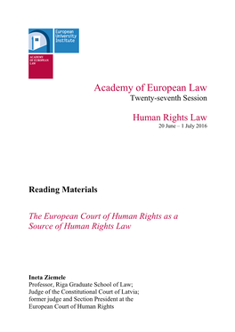 Academy of European Law Twenty-Seventh Session