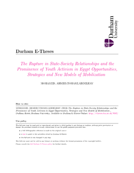 The Rupture in State-Society Relationships and the Prominence of Youth Activism in Egypt Opportunities, Strategies and New Models of Mobilization