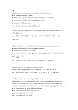 CH1 1. State Whether the Following Properties of Matter Are Physical Or Chemical