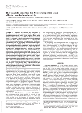 The Thiazide-Sensitive Na–Cl Cotransporter Is an Aldosterone-Induced Protein (Fludrocortisone͞sodium Chloride Transport͞distal Convoluted Tubule͞collecting Duct)