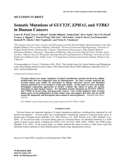 Mutations of NTRK3, EPHA3 and GUCY2F in Human Cancers