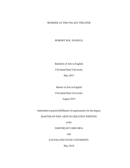 MURDER at the PALACE THEATER ROBERT M.K. DANIELS Bachelor