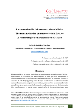 La Romantización Del Narcocorrido En México the Romanticization of Narcocorrido in Mexico a Romantização Do Narcocorrido No México