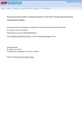 Sources and the Flux Pattern of Dissolved Carbon in Rivers of the Yenisey Basin Draining the Central Siberian Plateau