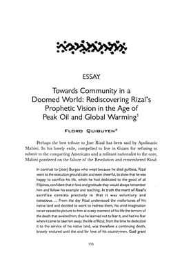 Rediscovering Rizal's Prophetic Vision in the Age of Peak Oil and Global Warming1