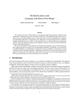 On Ideal Lattices and Learning with Errors Over Rings∗