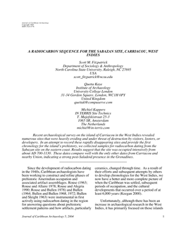 A RADIOCARBON SEQUENCE for the SABAZAN SITE, CARRIACOU, WEST INDIES Scott M