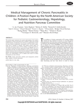 Medical Management of Chronic Pancreatitis in Children: a Position Paper by the North American Society for Pediatric Gastroenter