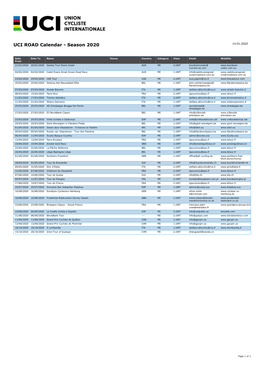 UCI ROAD Calendar - Season 2020 14.01.2020