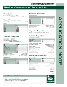 Physical Constants of Pure Indium