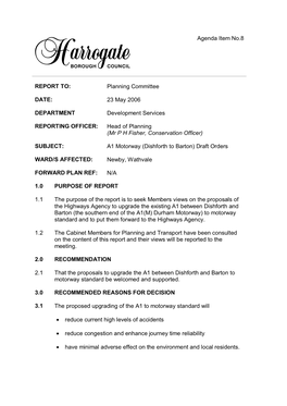 A1 Motorway (Dishforth to Barton) Draft Orders