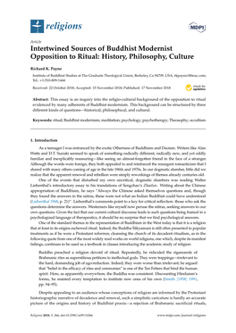 Intertwined Sources of Buddhist Modernist Opposition to Ritual: History, Philosophy, Culture