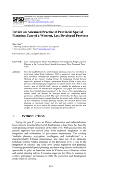 Review on Advanced Practice of Provincial Spatial Planning: Case of a Western, Less Developed Province