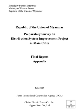 Republic of the Union of Myanmar Preparatory Survey on Distribution