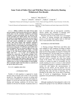 Some Traits of Fallow Deer and Wild Boar Meat As Affected by Hunting Withdrawal: First Results