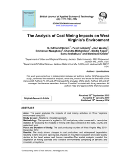 The Analysis of Coal Mining Impacts on West Virginia's Environment