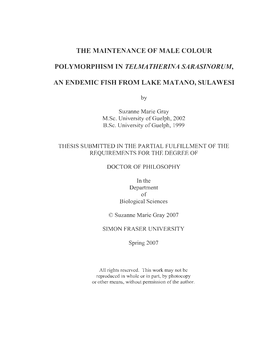 The Maintenance of Male Colour Polymorphism in Telma Therina