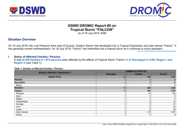 DSWD DROMIC Report #5 on Tropical Storm “FALCON” As of 18 July 2019, 6AM