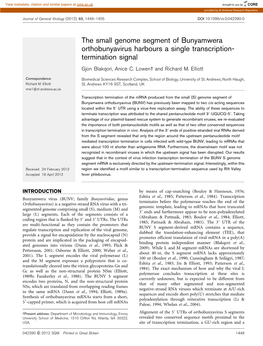 The Small Genome Segment of Bunyamwera Orthobunyavirus Harbours a Single Transcription- Termination Signal