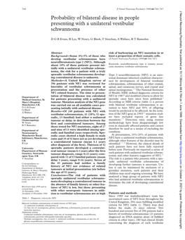 Probability of Bilateral Disease in People Presenting with a Unilateral Vestibular Schwannoma