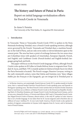 The History and Future of Patuá in Paria Report on Initial Language Revitalization Efforts for French Creole in Venezuela