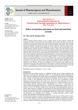 Effect of Nutrition Education on Food and Nutrition Security