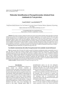 Molecular Identification of Paramphistomidae Obtained from Ruminants in Van Province