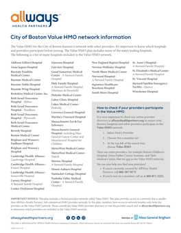 City of Boston Value HMO Network Information