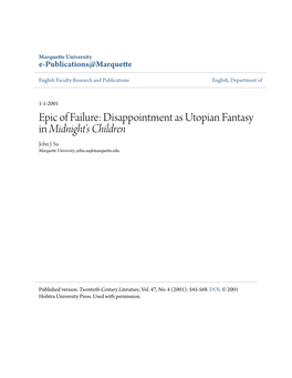 Disappointment As Utopian Fantasy in Midnight's Children John J