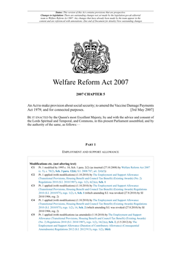 Welfare Reform Act 2007