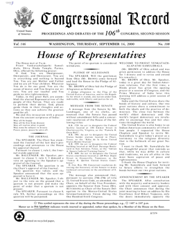 Congressional Record United States Th of America PROCEEDINGS and DEBATES of the 106 CONGRESS, SECOND SESSION