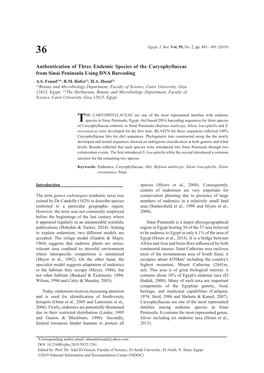 Authentication of Three Endemic Species of the Caryophyllaceae from Sinai Peninsula Using DNA Barcoding A.S