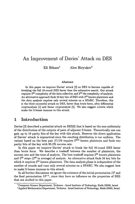 An Improvement of Davies' Attack on DES