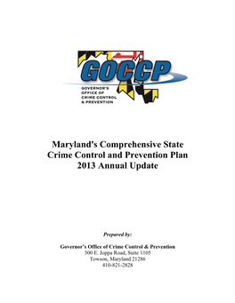 Maryland's Comprehensive State Crime Control and Prevention Plan 2013 Annual Update