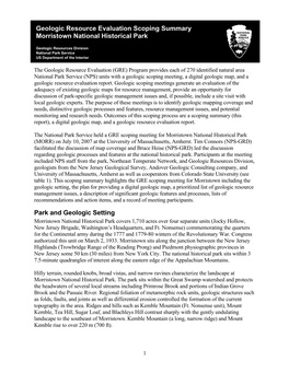 Geologic Resource Evaluation Scoping Summary for Morristown