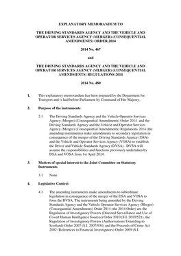 The Driving Standards Agency and the Vehicle and Operator Services Agency (Merger) (Consequential Amendments) Order 2014