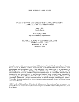 Nber Working Paper Series Scale and Scope Economies