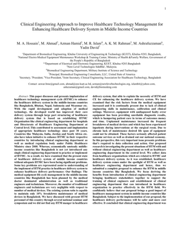 Clinical Engineering Approach to Improve Healthcare Technology Management for Enhancing Healthcare Delivery System in Middle Income Countries