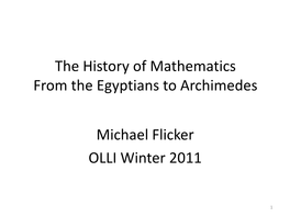 History of Mathematics the Early Years