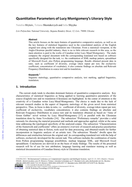 Quantitative Parameters of Lucy Montgomery's Literary Style