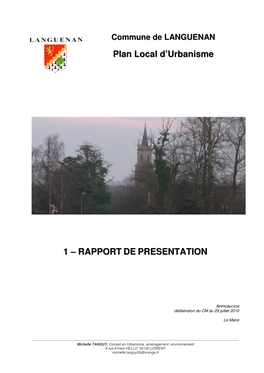 Plan Local D'urbanisme 1 – RAPPORT DE PRESENTATION